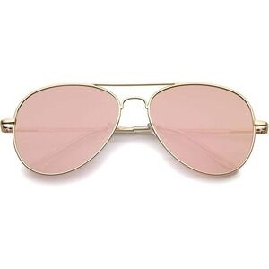 Sunglasses Pink‎ Mirrored Lens Gold Metal Frame Women's Men's Fashion Trendy New